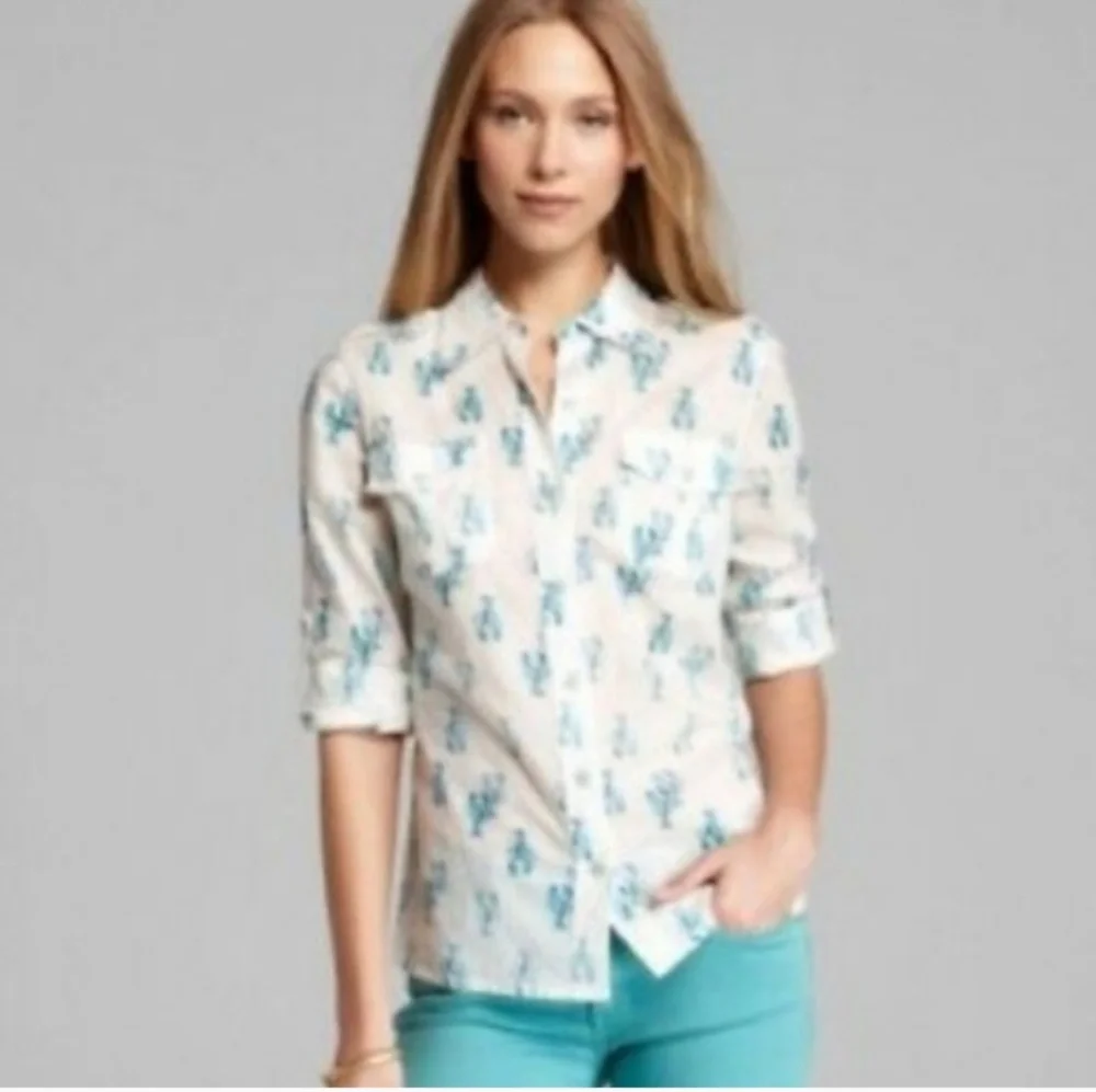 Tory Burch Aqua Blue Coastal Lobster Brigette Shirt Size 4